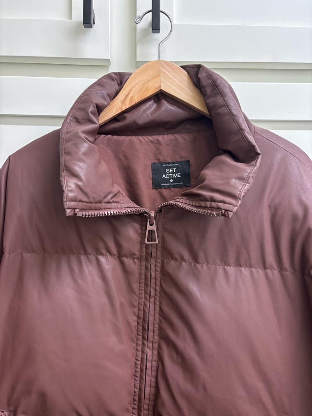 SET Active Oversized Puffer Jacket Brown Small Coat Coco Poly Zip - Picture 3 of 9